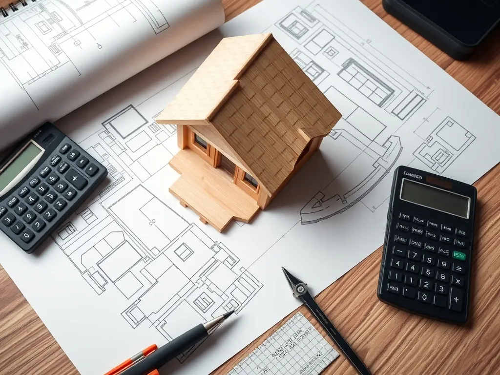 A technical architectural drawing of a modern wooden cottage