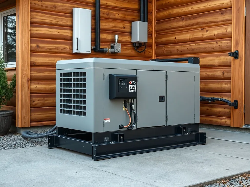 Close up of a modern industrial outdoor backup generator ins